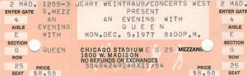 Ticket stub - Queen live at the Stadium, Chicago, IL, USA [05.12.1977]