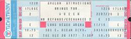 Ticket stub - Queen live at the Long Beach Arena, Long Beach, CA, USA [20.12.1977]