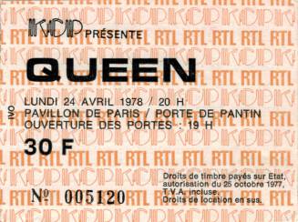 Ticket stub - Queen live at the Pavillon, Paris, France [24.04.1978]