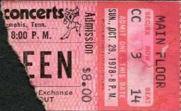 Ticket stub - Queen live at the Mid South Coliseum, Memphis, TN, USA [29.10.1978]