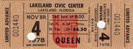 Ticket stub - Queen live at the Civic Centre, Lakeland, FL, USA [04.11.1978]