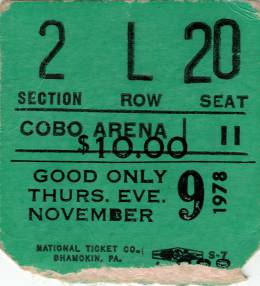 Ticket stub - Queen live at the Cobo Arena, Detroit, MI, USA [09.11.1978]