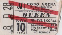 Ticket stub - Queen live at the Cobo Arena, Detroit, MI, USA [10.11.1978]