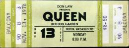Ticket stub - Queen live at the Garden, Boston, MA, USA [13.11.1978]