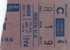 Ticket stub - Queen live at the Madison Square Garden, New York, NY, USA [17.11.1978]