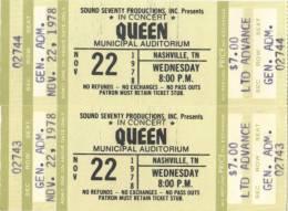 Ticket stub - Queen live at the Auditorium, Nashville, TN, USA [22.11.1978]