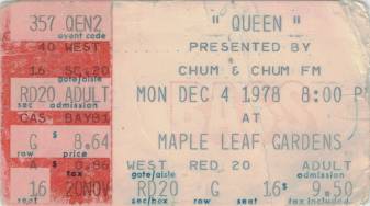 Ticket stub - Queen live at the Maple Leaf Gardens, Toronto, Canada [04.12.1978]