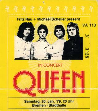 Ticket stub - Queen live at the Stadthalle, Bremen, Germany [20.01.1979]