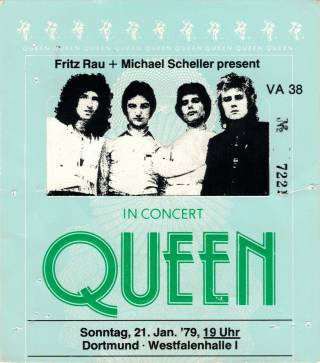 Ticket stub - Queen live at the Westfallenhalle, Dortmund, Germany [21.01.1979]