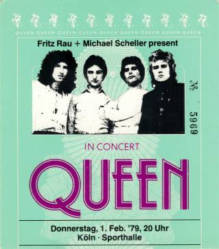 Ticket stub - Queen live at the Sporthalle, Cologne, Germany [01.02.1979]