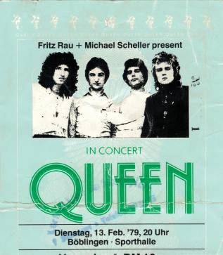 Ticket stub - Queen live at the Sporthalle, Boblingen, Germany [13.02.1979]