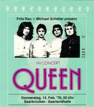 Ticket stub - Queen live at the Saarlandhalle, Saarbrücken, Germany [15.02.1979]