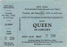 Ticket stub - Queen live at the City Hall, Newcastle, UK [04.12.1979]