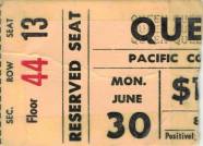 Ticket stub - Queen live at the PNE Coliseum, Vancouver, Canada [30.06.1980]