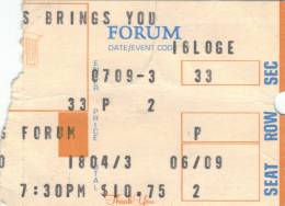 Ticket stub - Queen live at the Forum, Inglewood, CA, USA [09.07.1980]