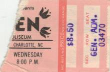 Ticket stub - Queen live at the Coliseum, Charlotte, NC, USA [13.08.1980]