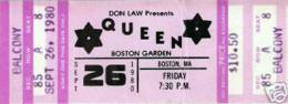 Ticket stub - Queen live at the Garden, Boston, MA, USA [26.09.1980]