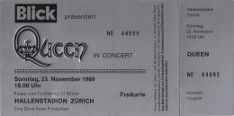 Ticket stub - Queen live at the Hallenstadion, Zurich, Switzerland [23.11.1980]