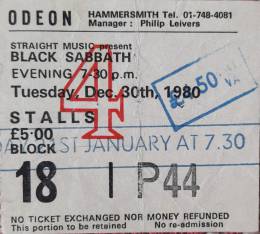 Ticket stub - Brian May live at the Hammersmith Odeon, London, UK (with Black Sabbath) [21.01.1981]