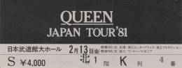 Ticket stub - Queen live at the Nippon Budokan, Tokyo, Japan [13.02.1981]