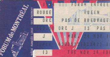 Ticket stub - Queen live at the Forum, Montreal, Canada [24.11.1981]