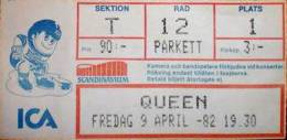 Ticket stub - Queen live at the Scandinavium, Gothenburg, Sweden [09.04.1982]