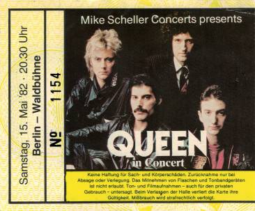 Ticket stub - Queen live at the Waldbühne, Berlin, Germany [15.05.1982]