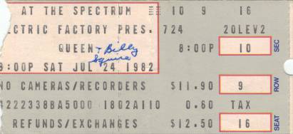 Ticket stub - Queen live at the The Spectrum, Philadelphia, PA, USA [24.07.1982]