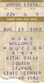 Ticket stub - Queen live at the Civic Centre, St. Paul, MN, USA [15.08.1982]
