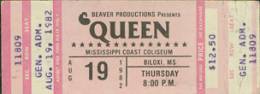 Ticket stub - Queen live at the Mississippi Coast Coliseum, Biloxi, MS, USA [19.08.1982]