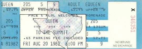 Ticket stub - Queen live at the Summit, Houston, TX, USA [20.08.1982]