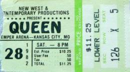 Ticket stub - Queen live at the Kemper Arena, Kansas City, MO, USA [28.08.1982]