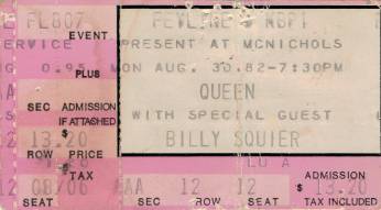 Ticket stub - Queen live at the McNichols Arena, Denver, CO, USA [30.08.1982]