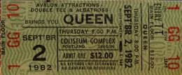 Ticket stub - Queen live at the Coliseum, Portland, OR, USA [02.09.1982]
