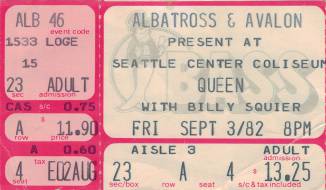 Ticket stub - Queen live at the Coliseum, Seattle, WA, USA [03.09.1982]