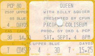 Ticket stub - Queen live at the PNE Coliseum, Vancouver, Canada [04.09.1982]