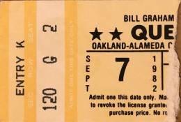 Ticket stub - Queen live at the Oakland Coliseum Arena, Oakland, CA, USA [07.09.1982]
