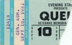 Ticket stub - Queen live at the Veteran's Memorial Coliseum, Phoenix, AZ, USA [10.09.1982]