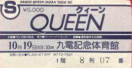 Ticket stub - Queen live at the Kyuden Auditorium, Fukuoka, Japan [19.10.1982]