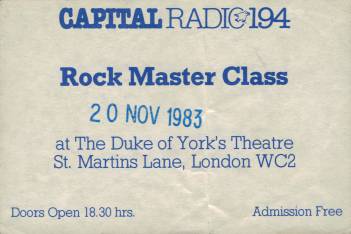 Ticket stub - Brian May live at the Duke Of York's Theatre, London, UK (Capital radio Guitar masterclass) [20.11.1983]