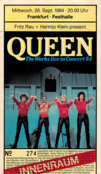 Ticket stub - Queen live at the Festhalle, Frankfurt, Germany [26.09.1984]