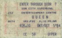 Ticket stub - Queen live at the Super Bowl, Sun City, Bophuthatswana [05.10.1984]