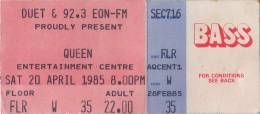 Ticket stub - Queen live at the Sports & Entertainments Centre, Melbourne, Australia [20.04.1985]