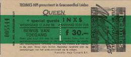 Ticket stub - Queen live at the Groenoordhallen, Leiden, The Netherlands [11.06.1986]