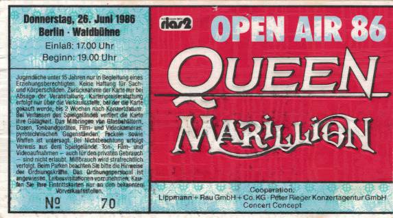 Ticket stub - Queen live at the Waldbühne, Berlin, Germany [26.06.1986]