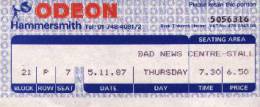 Ticket stub - Brian May live at the Hammersmith Odeon, London, UK (with Bad News) [05.11.1987]