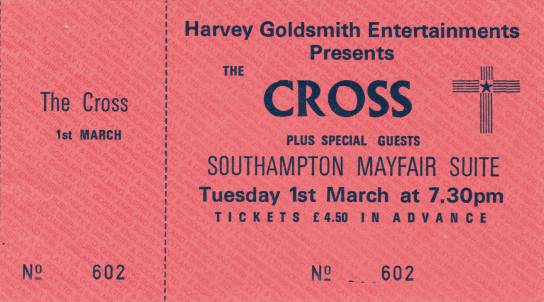 Ticket stub - The Cross live at the Mayfair Suite, Southampton, UK [01.03.1988]