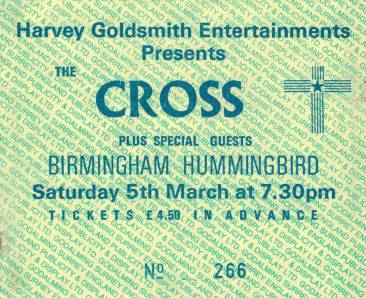Ticket stub - The Cross live at the The Hummingbird, Birmingham, UK [05.03.1988]