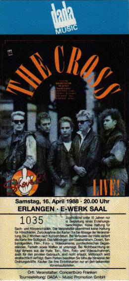 Ticket stub - The Cross live at the E-Werk, Erlangen, Germany [16.04.1988]