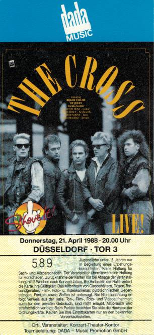 Ticket stub - The Cross live at the Tor 3, Düsseldorf, Germany [21.04.1988]
